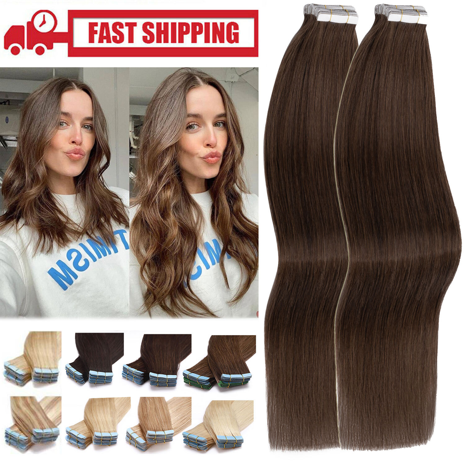THICK 150G+ Tape In Glue 100% Human Remy Hair Extensions FULL HEAD Caramel Brown