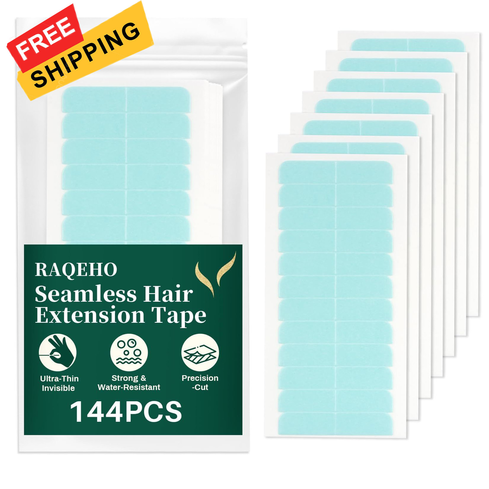 RAQEHO 144Tabs Hair Extension Tape – Strong Hold Invisible 4cm x 0.8cm