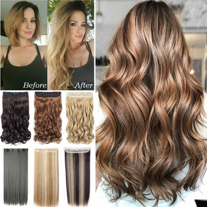 One Piece Real Thick As Human Hair Full Head Clip In Hair Extensions Wavy CURLY