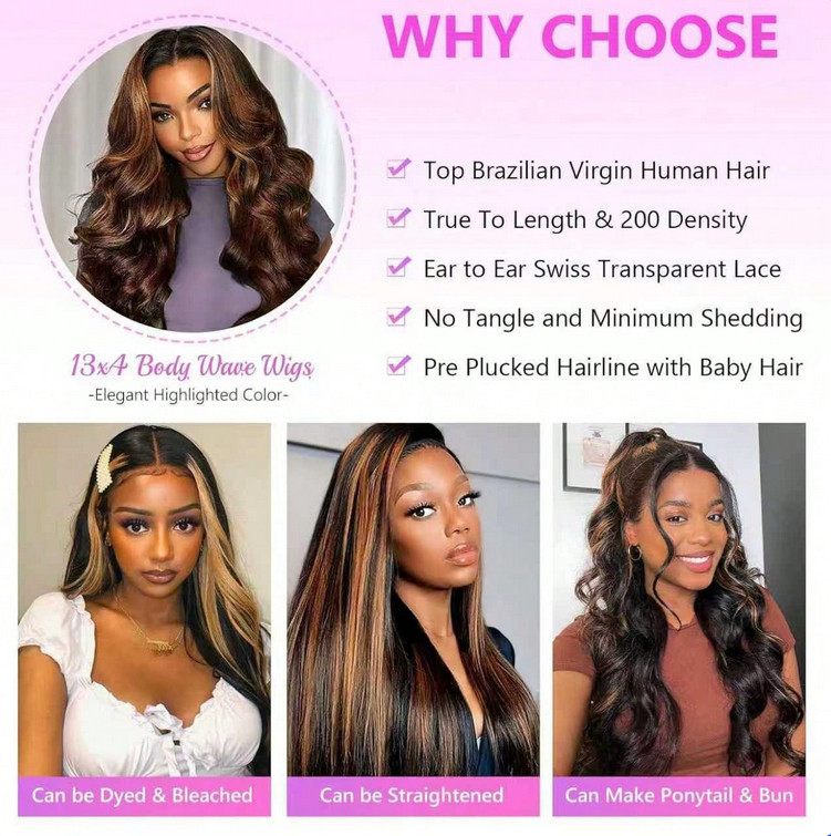 Transparent Lace Wigs 200% Density Human Hair 13×4 Ombre 1B/30 Body Wave