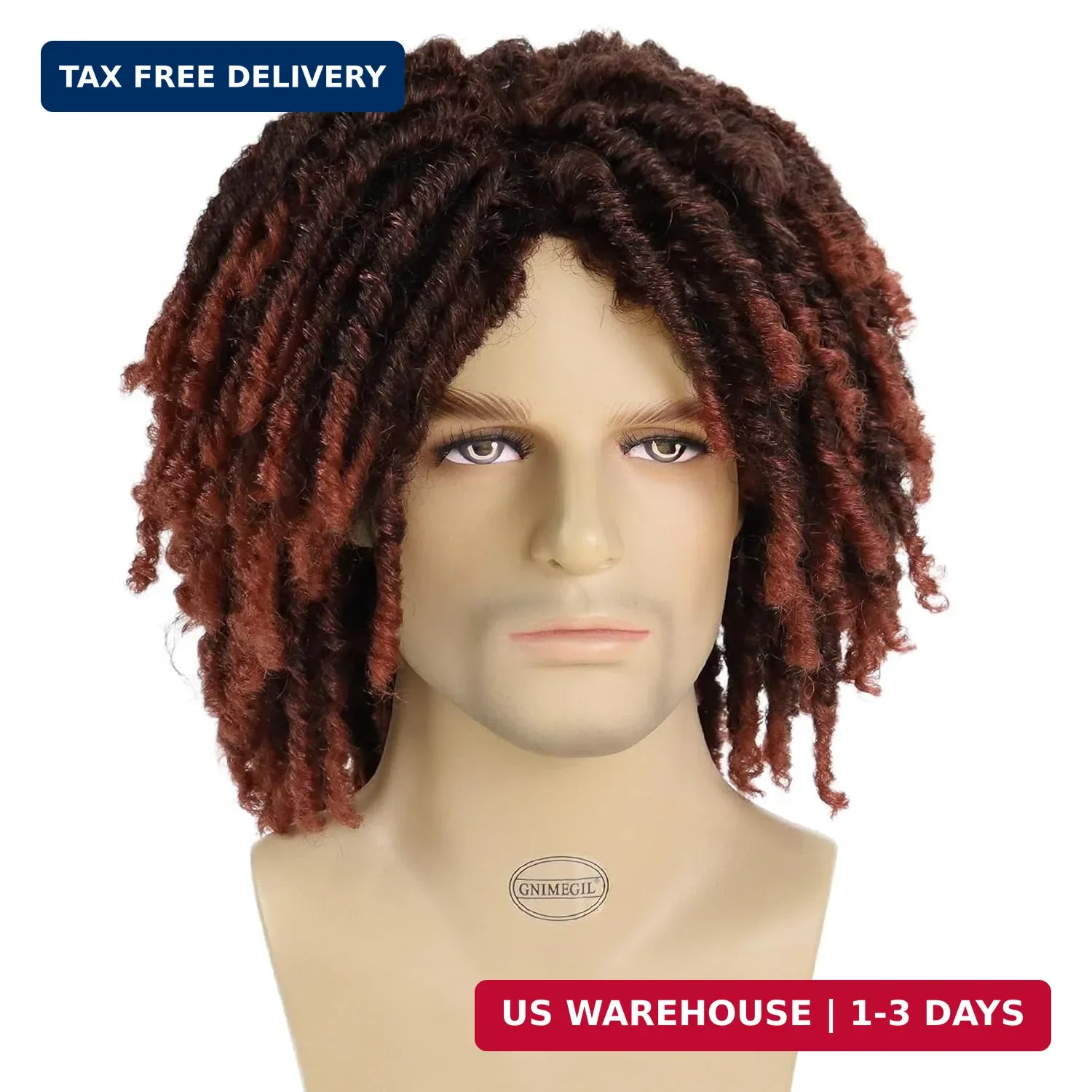 GNIMEGIL Short Fake Dreads Wigs for Men Dreadlock Wig Ombre Auburn Crochet Twist