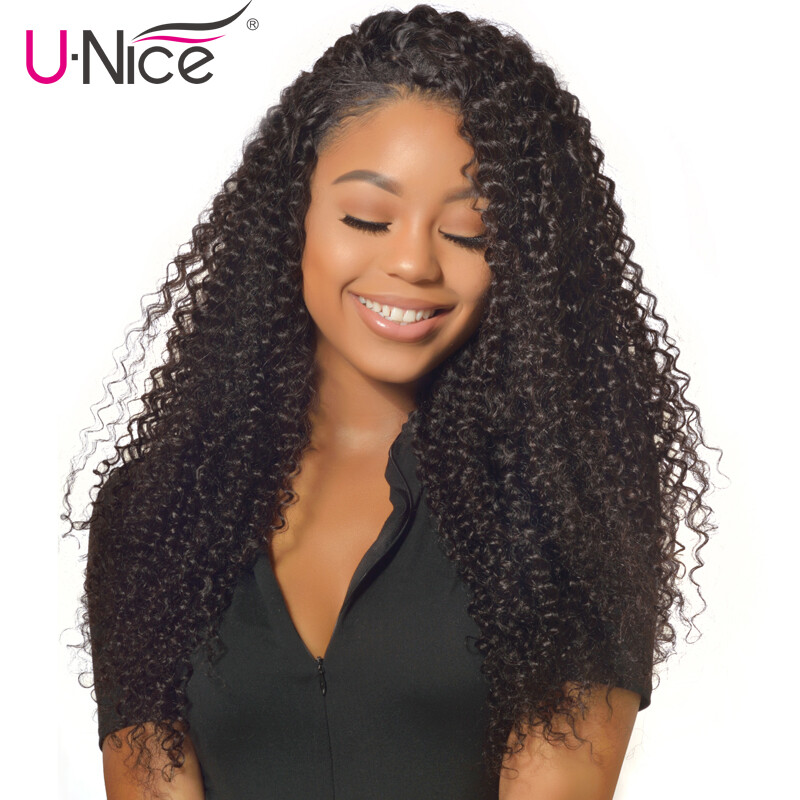 UNice Mongolian Curly Hair Weave 3 Bundles Human Hair Extensions Double Wefts US