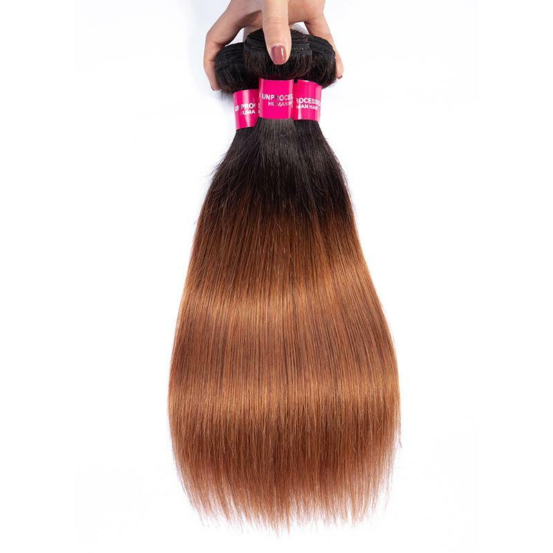 1B/30# BRAZILIAN OMBRE BRAZILIAN VIRGIN HUMAN HAIR 3/4/5BUNDLE+CLOSURE STRAIGHT