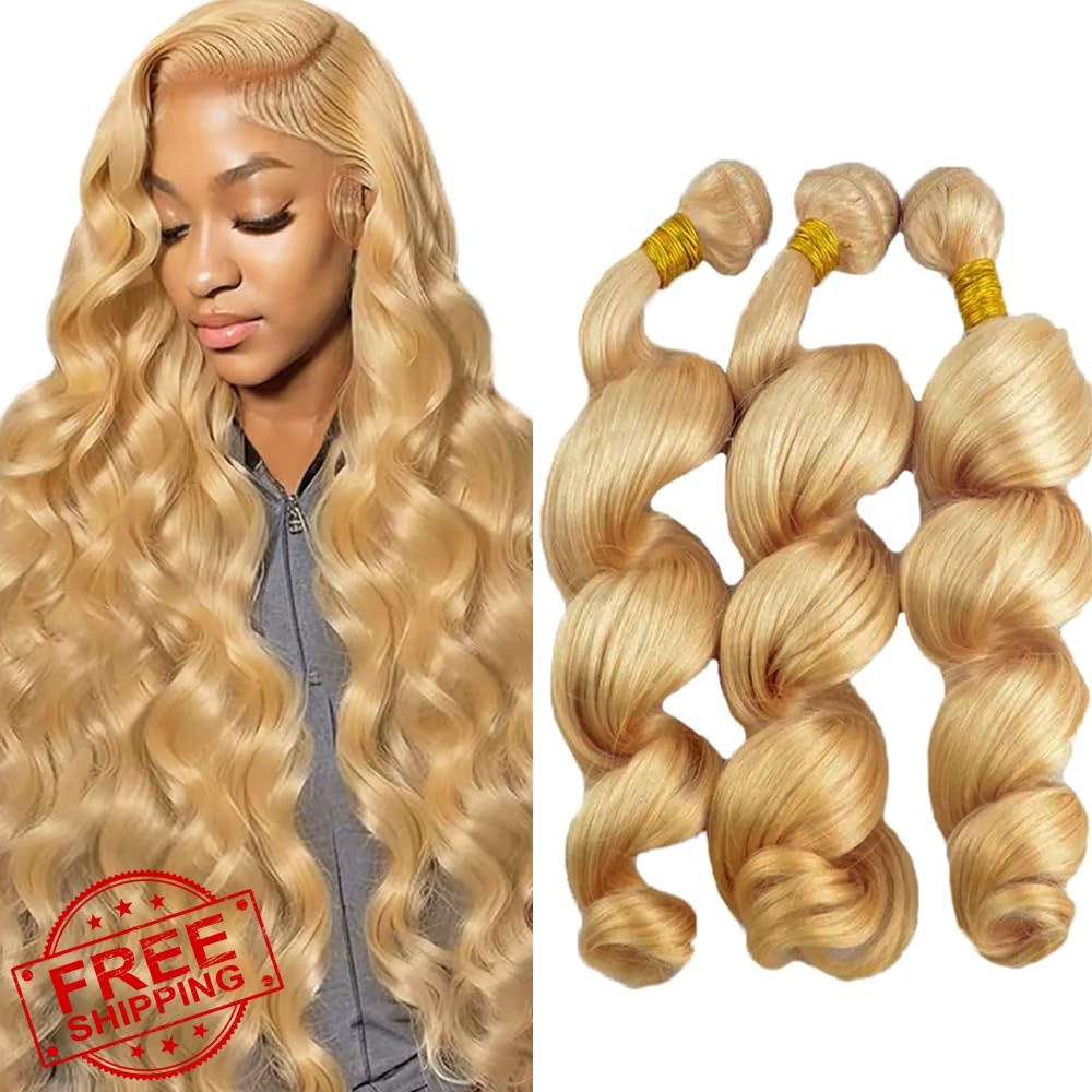 Honey Blonde Bundles Human Hair #27 Loose Wave Bundle 18 20 22 Inch Uprocesse…