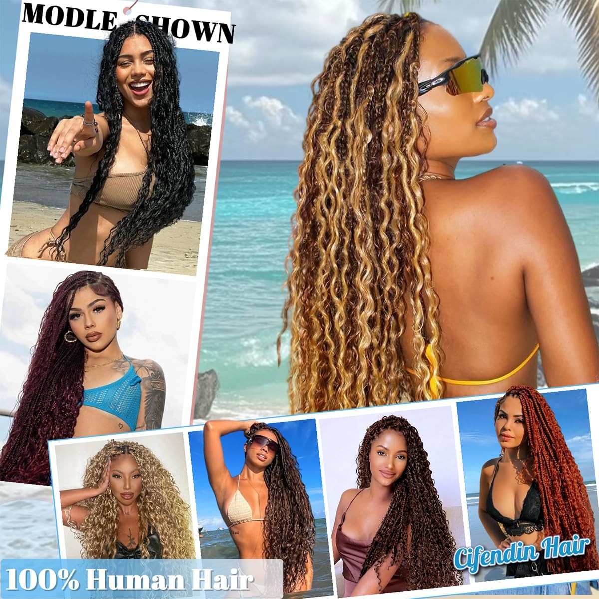 Cifendin Human Braiding Hair For Boho Braids 110G Deep Wave Bulk Human Hair For