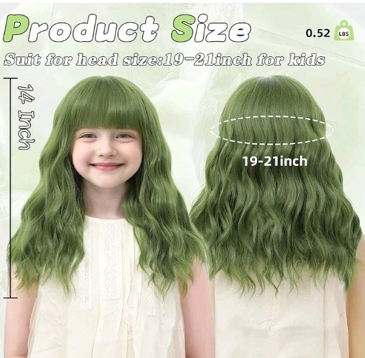 Kids Olive Green Wig with Bangs 14 Inch Halloween Cosplay Wigs for Kids Girls…