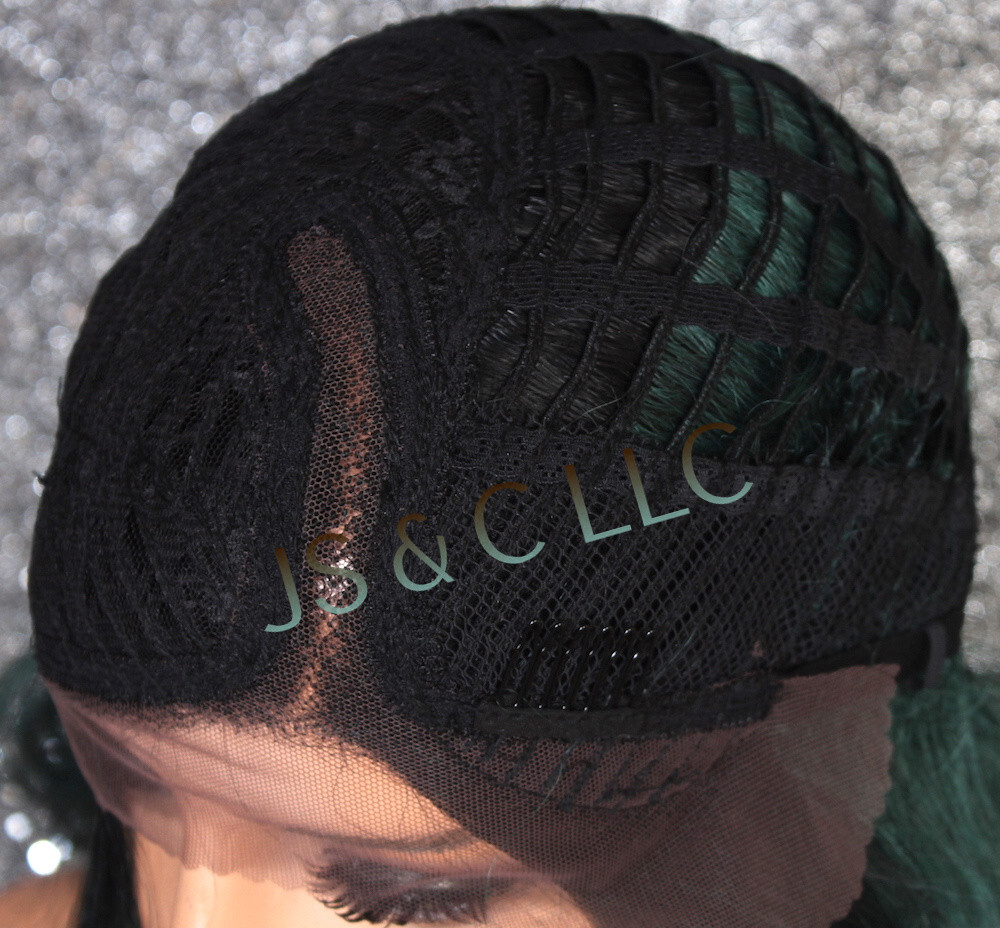 Extra LongHuman Hair blend Heat OK Lace Front Wig WBPC Dark Green
