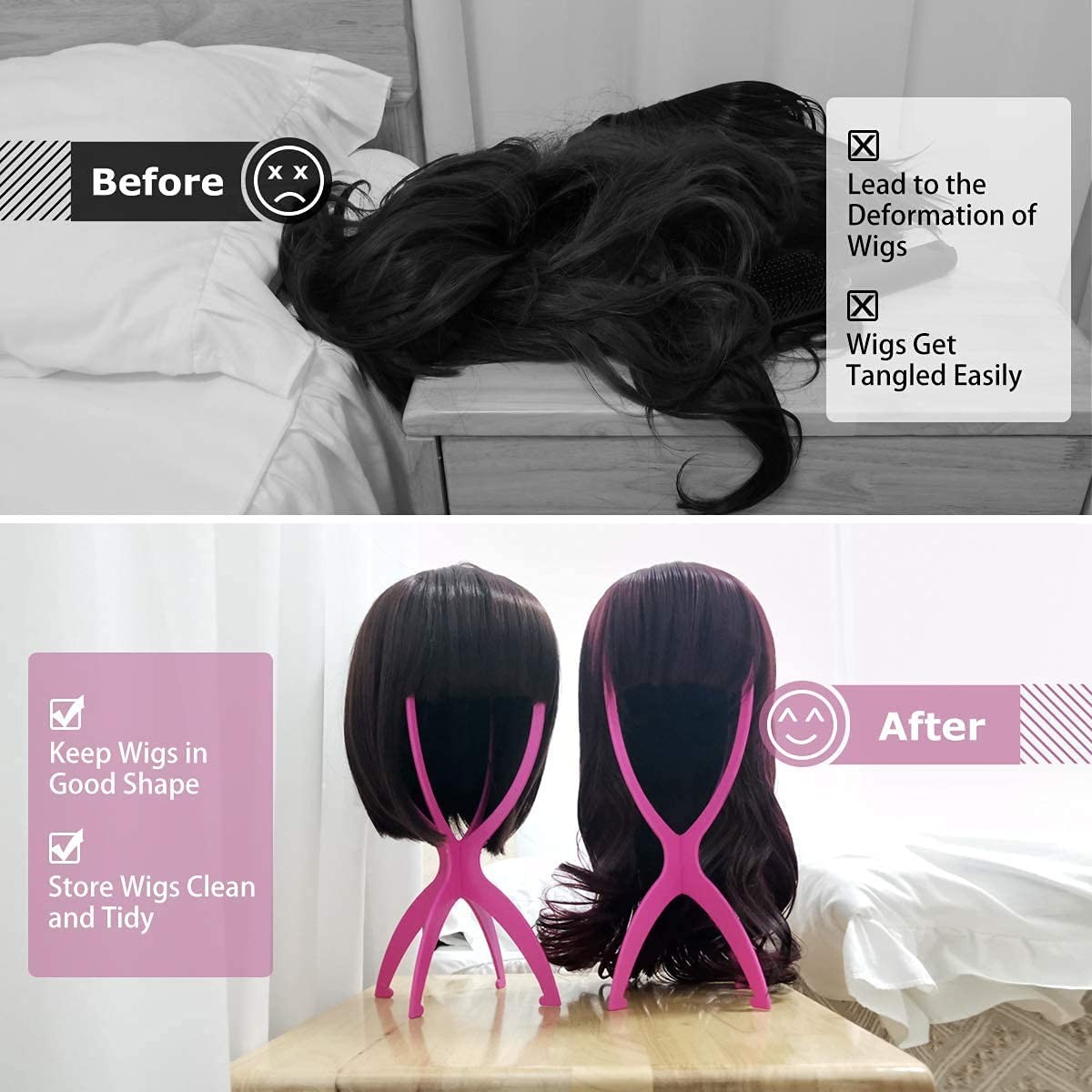 Durable Hot Pink Wig Holder – 3 Packs, Perfect for Travel & Organization