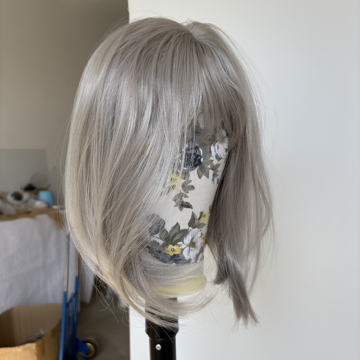 Natural Heat Resistant Hair Short Straight Soft Costume Wigs With Bangs Gray