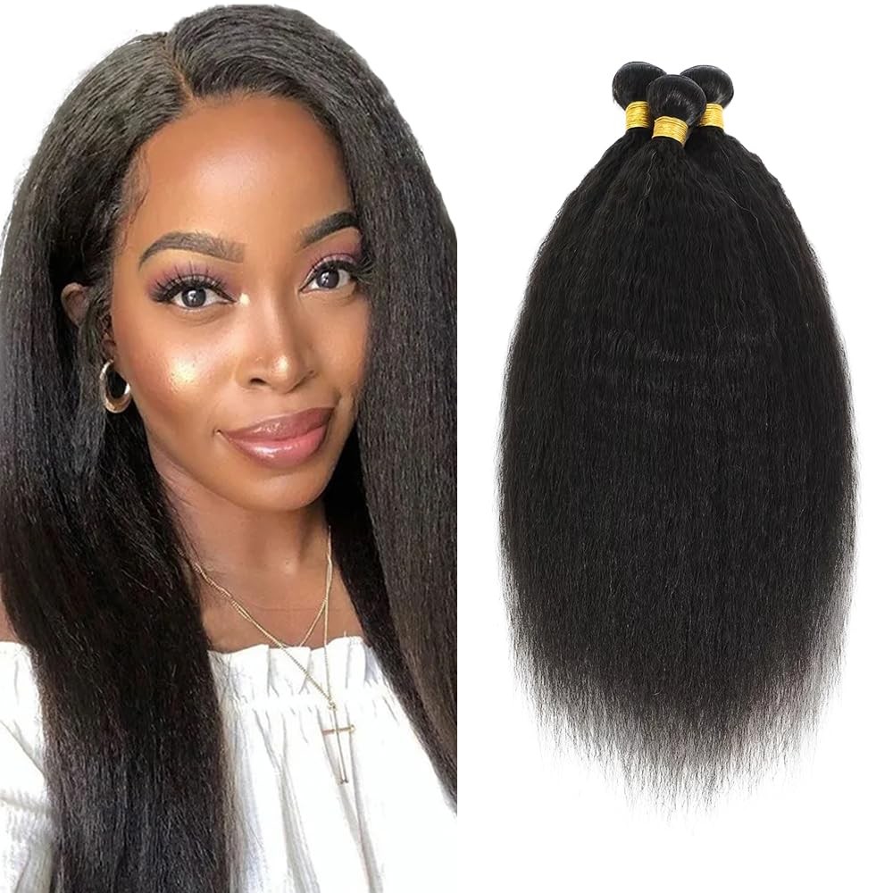 Yaki Straight Bundles Human Hair 32 32 32 Inch Kinky Straight Bundles #1B Nat…