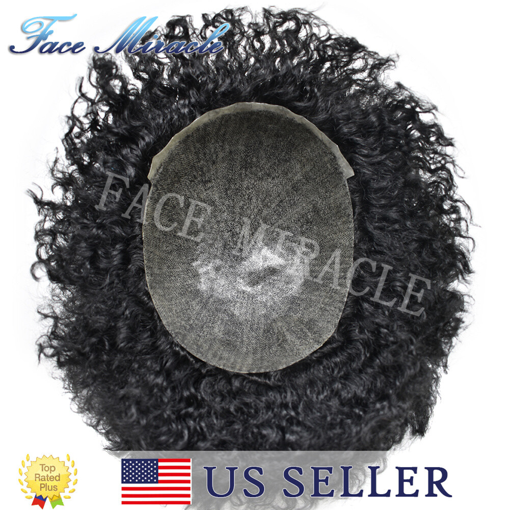 Afro Toupee for Black Men Kinky Curly Hair Units for Man Brazilian Human Hair