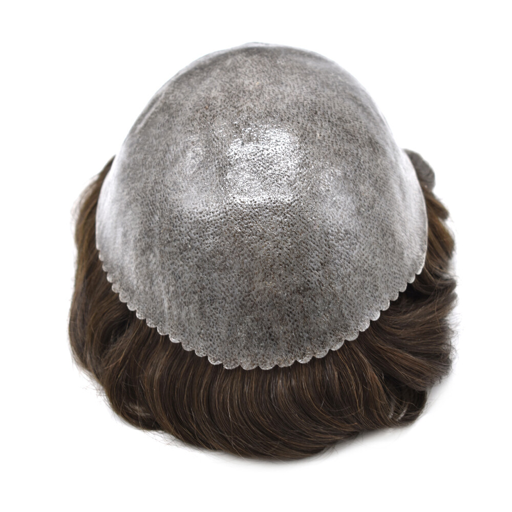 Mens Toupee Human Hair Systems Full Poly Thin Skin Hair Piece Replacement System