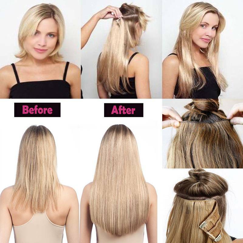 Soft Thick As Human Hair Synthetic 3/4 Full Head Clip In Hair Extension Black