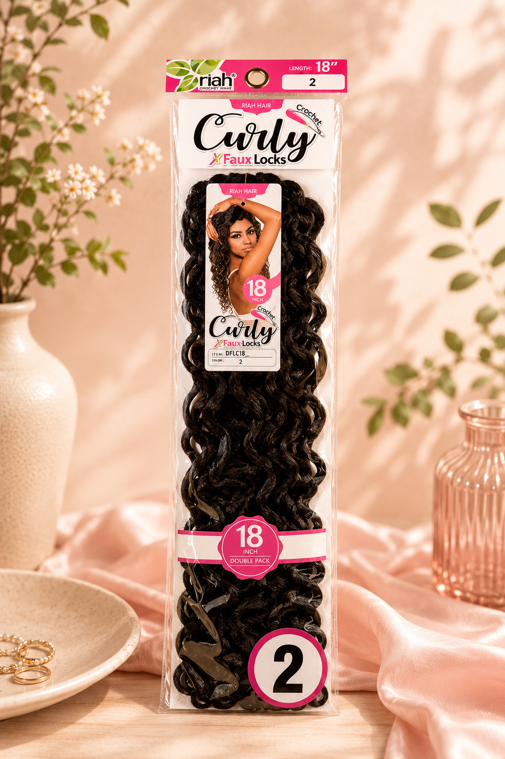 Riah Curly Faux Locs Crochet Hair – 18″ – 1 Pack – Color 2 (Dark Brown) – New