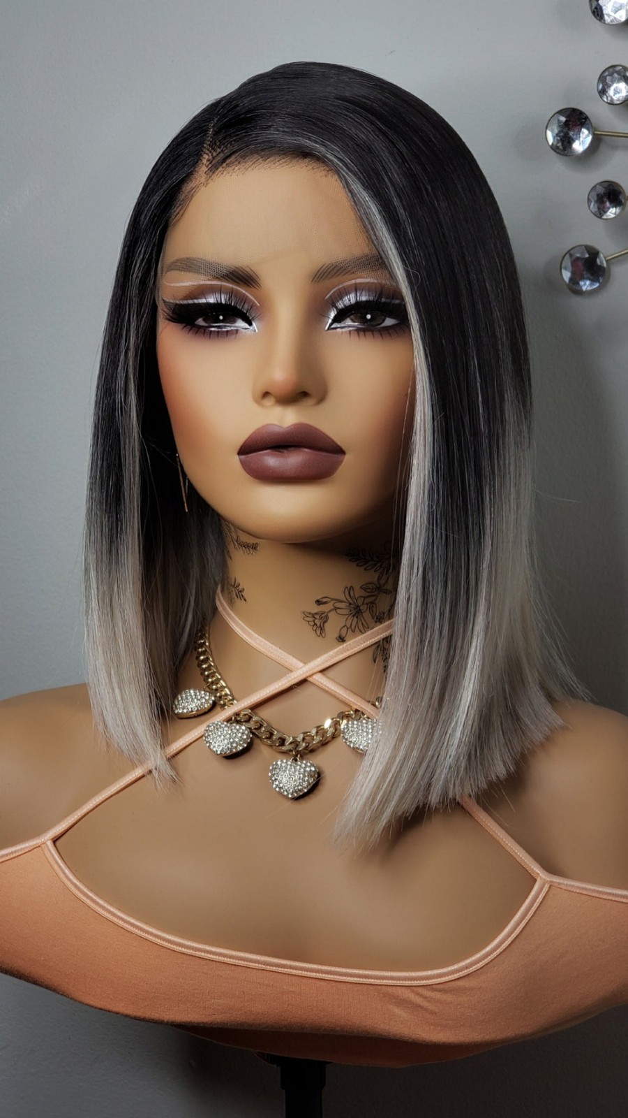 New Black Rose Gold Short Bob Wrap Style Lace Front Wig Womens Fashion Hair Wigs