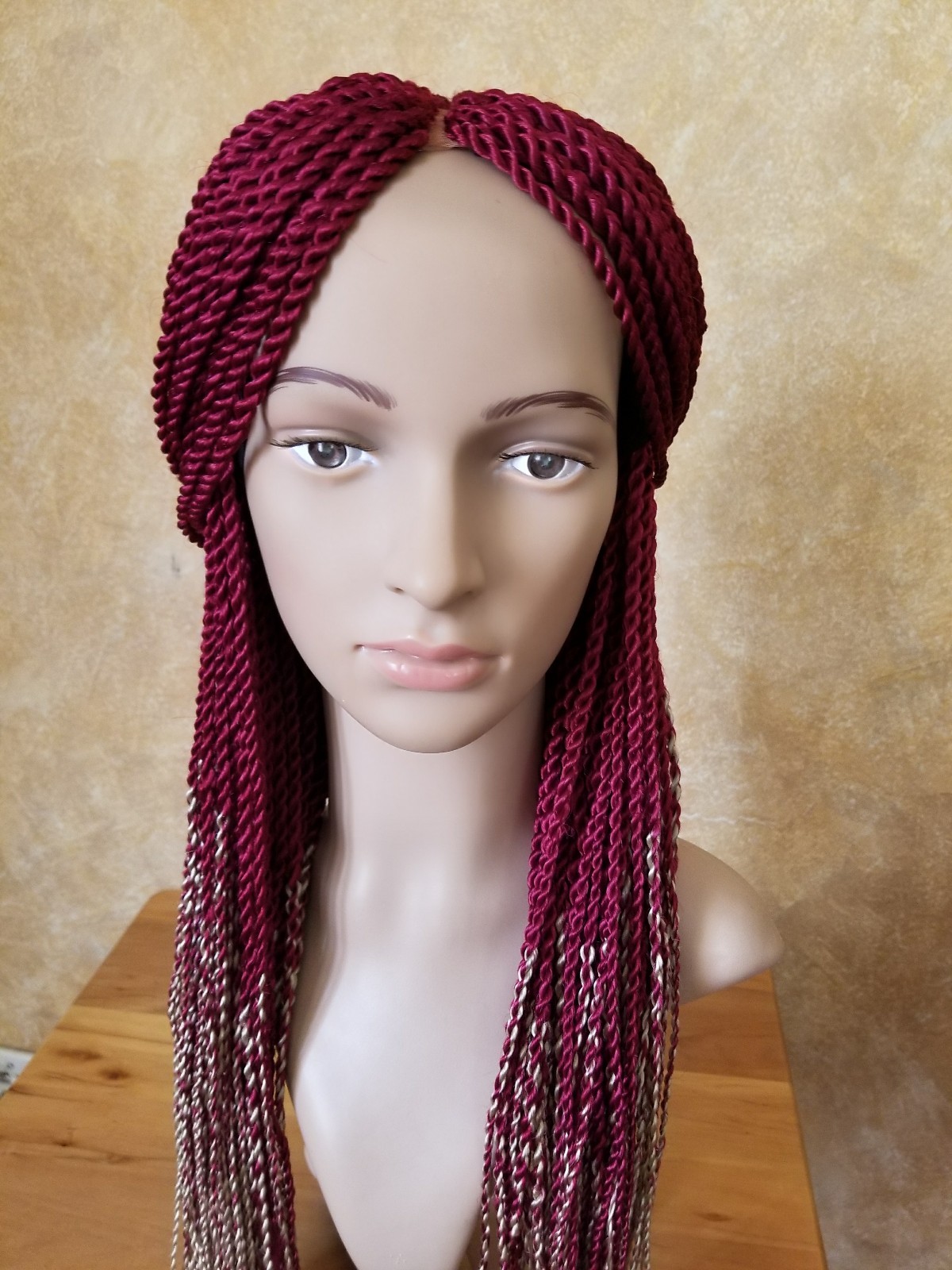 Handmade 22 to 24″ Braid Twist Wig with lace fabric color Red Creme