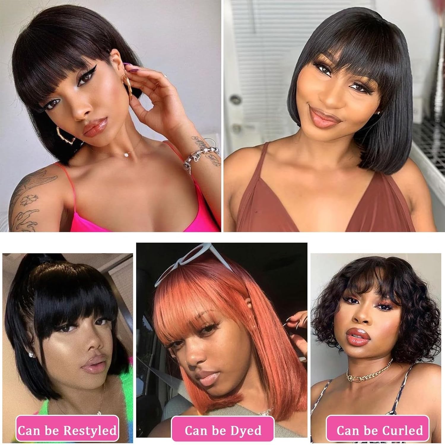 Short Bob Wig with Bangs Straight Human Hair Wigs with Bangs Bob Wig Human Hair