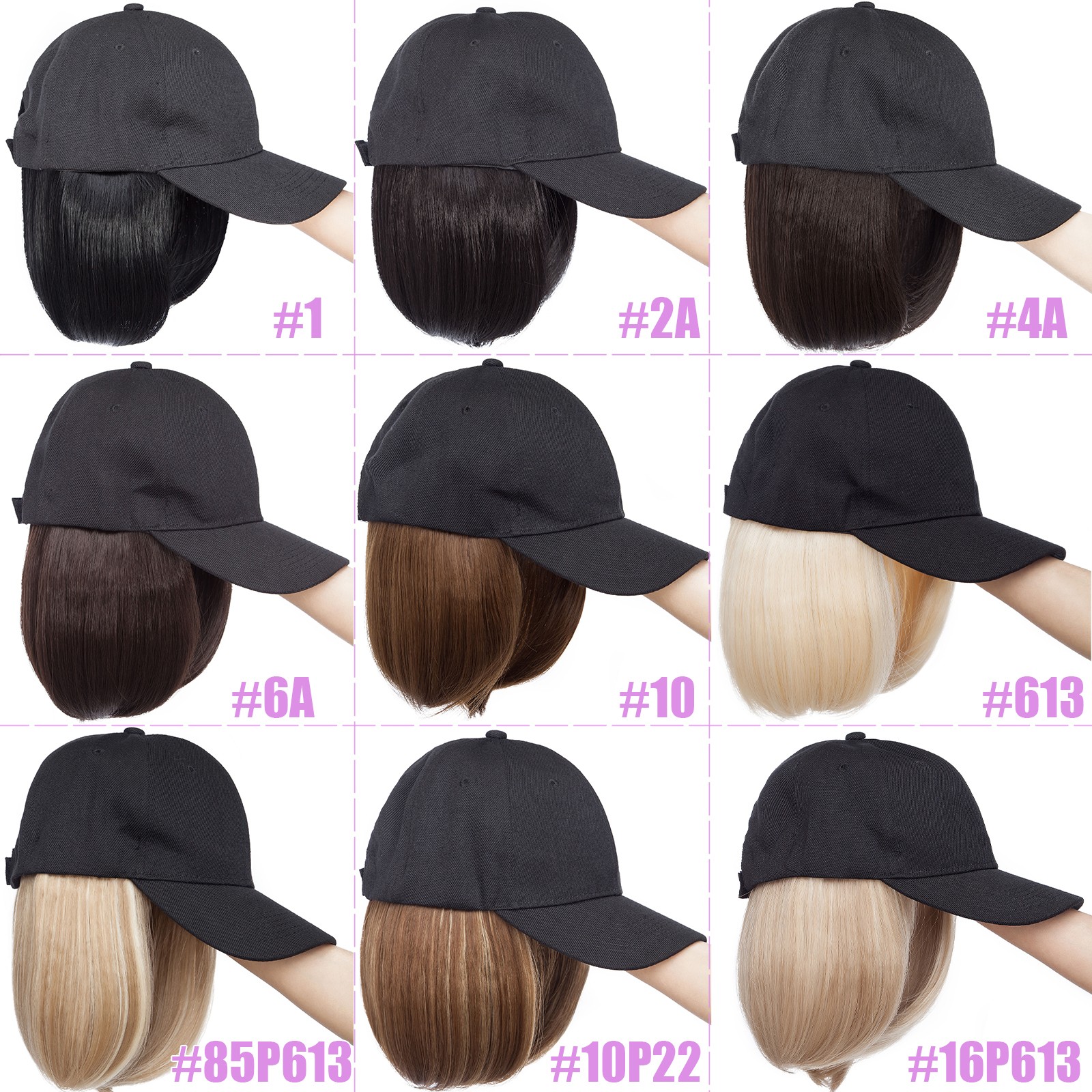 6″ Baseball Cap With Hair Extensions Bob Short Straight Synthetic Hair For Women