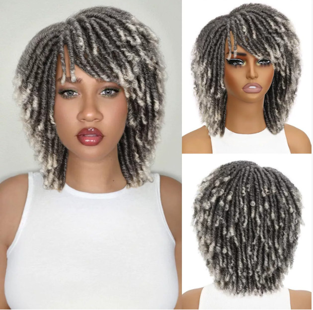 Afro Curly Brown Black Synthetic Hair Wigs Women Braided Hairstyle Natural