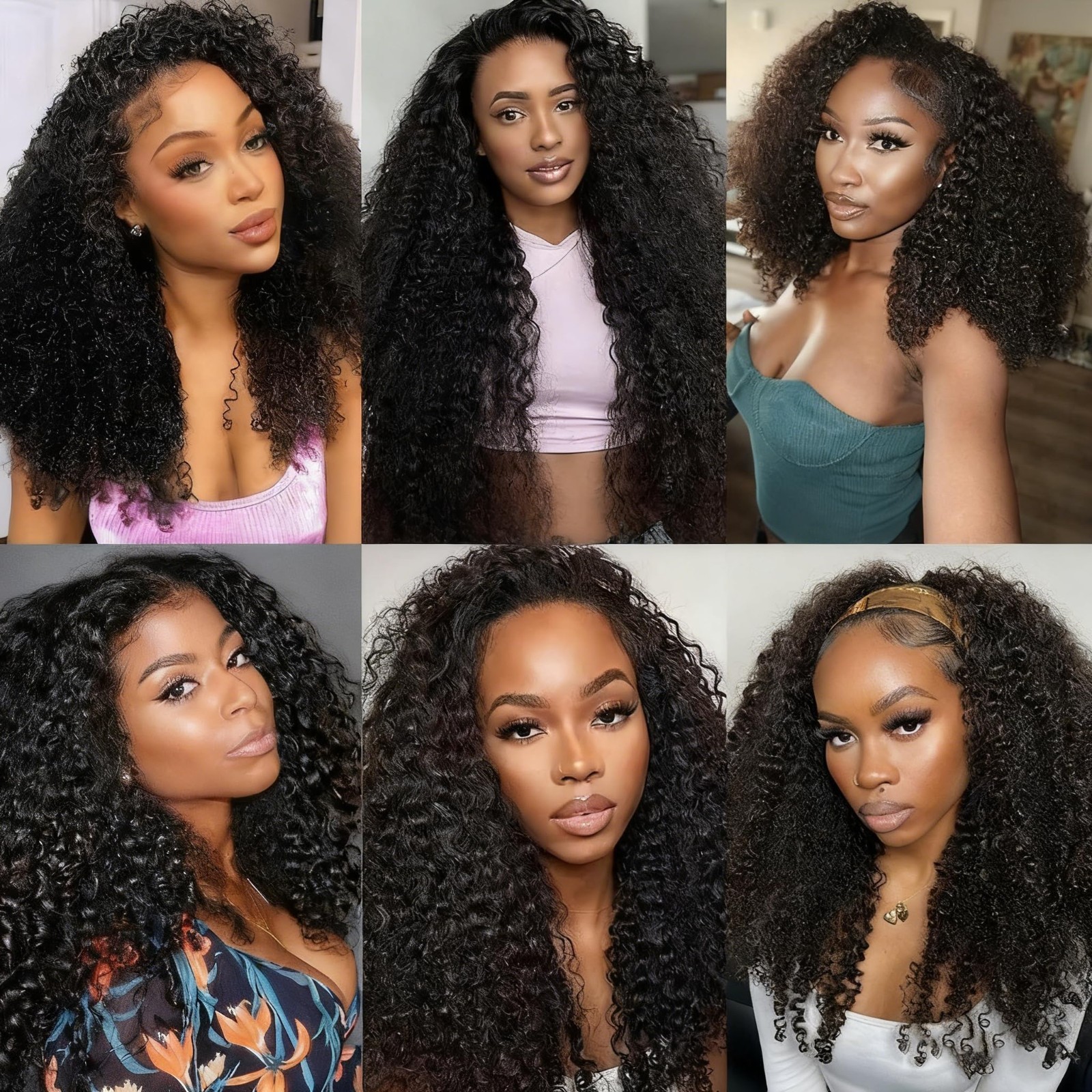 22″ Kinky Curly Half Wig – Glueless Human Hair, 3-in-1 Drawstring Headband Wig f