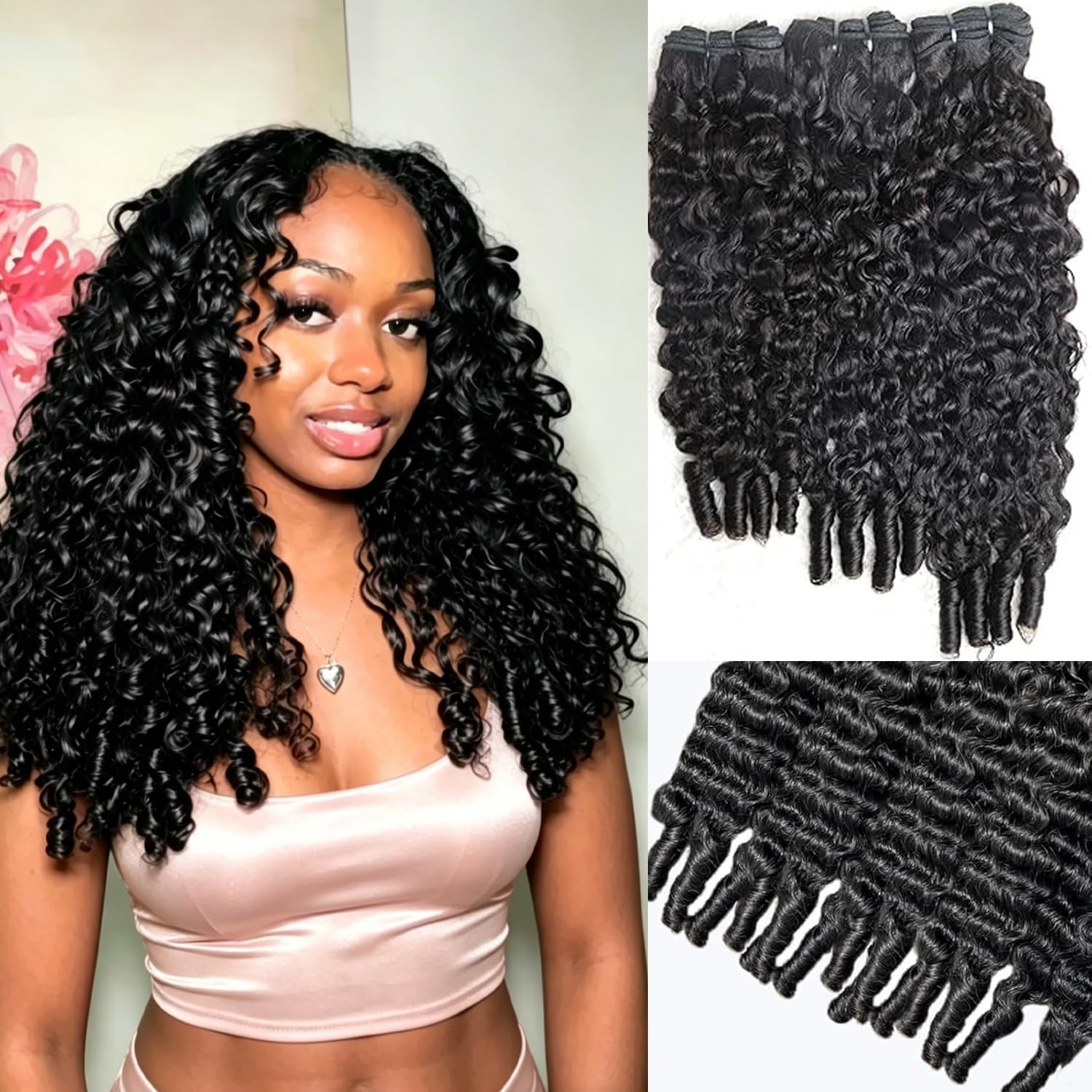 3PK Burmese Curly 16 18 20 in Bundles Human Hair 3C4A Double Weft Natural Black