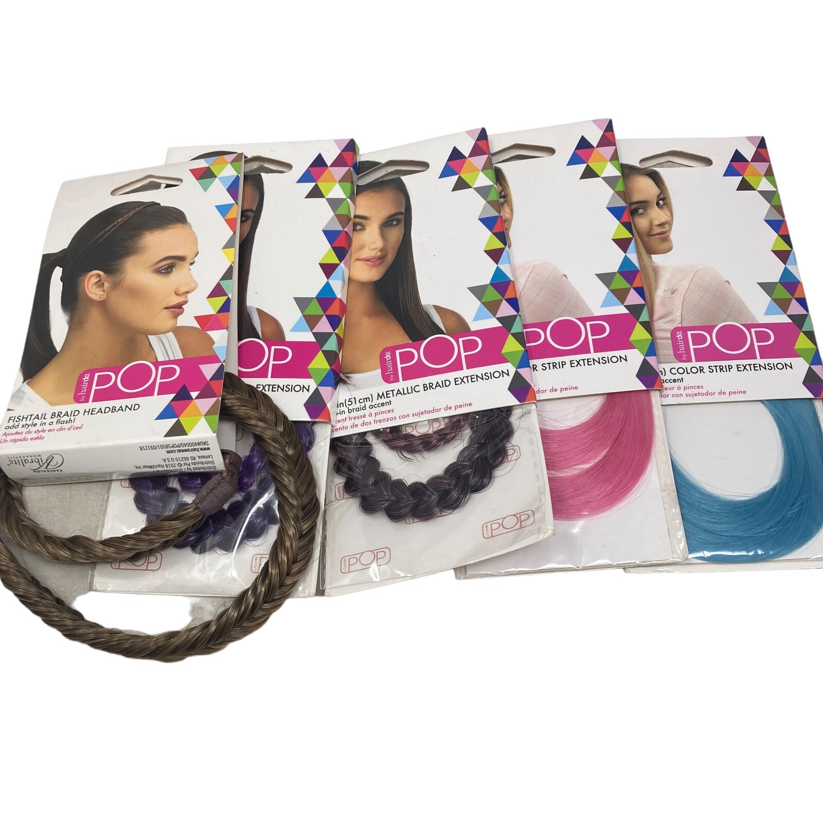 Hairdo Pop Hair Extension Color Strip & Clip In Braid Extension Lot of 5 Various