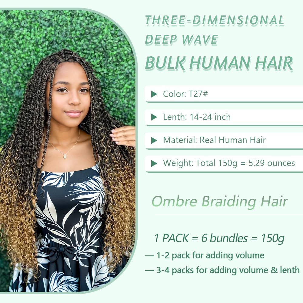 Goday Ombre Honey Blonde Braiding Hair 6 Bundles/Pack 150G 14 Inch Boho Hair