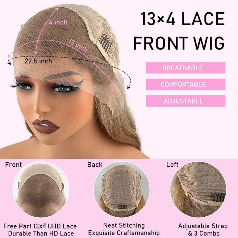 100% Real Human Hair Light Pink 13×4 Lace Front Wigs for Women Party
