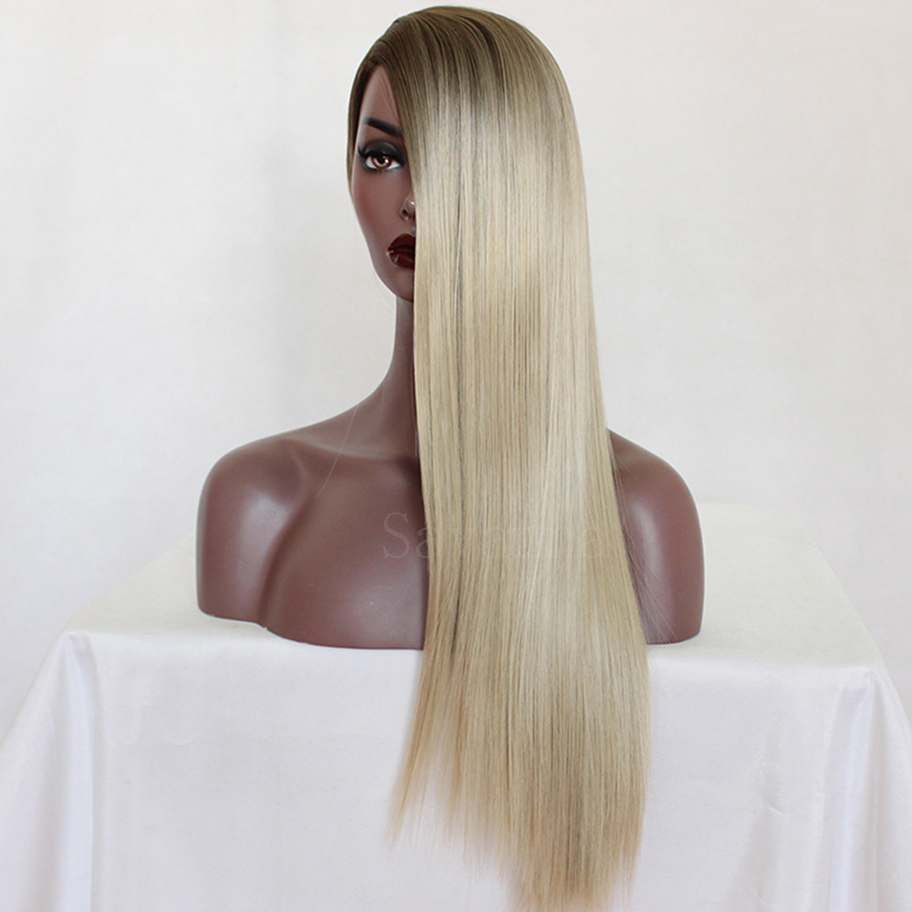 Women’s Ombre Blonde Glueless Natural Straight Heat Resistant Synthetic Hair