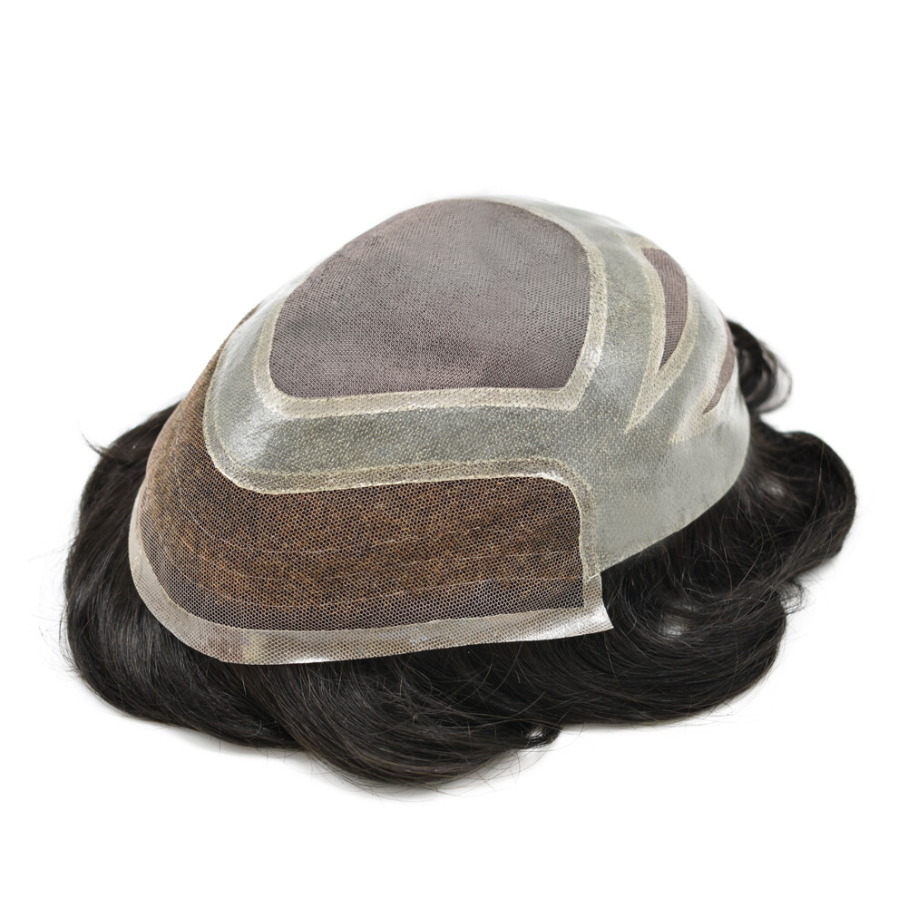Mens Hair Piece Human Hair Replacement System Lace Front Mens Toupee Hair Units