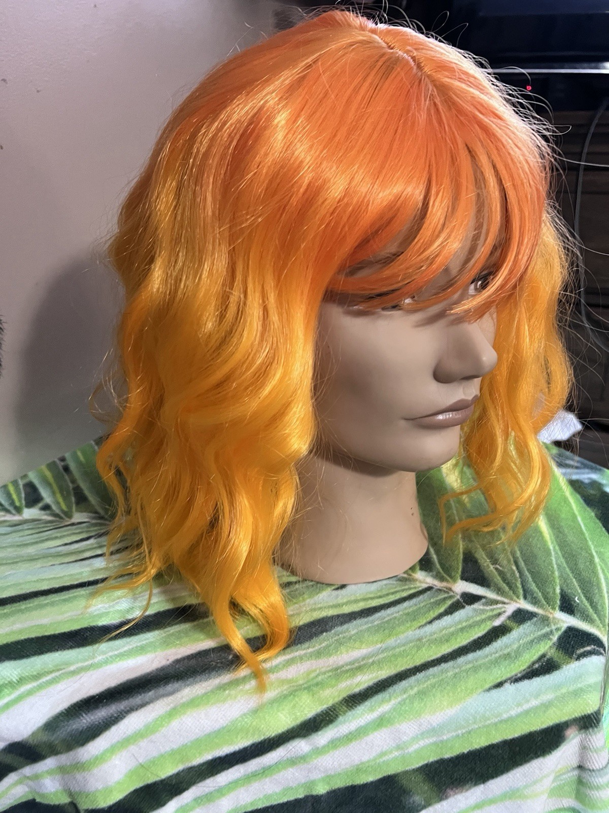 Adult Women’s Wavy Wig with Bangs Orange/Yellow Colored Hairpiece