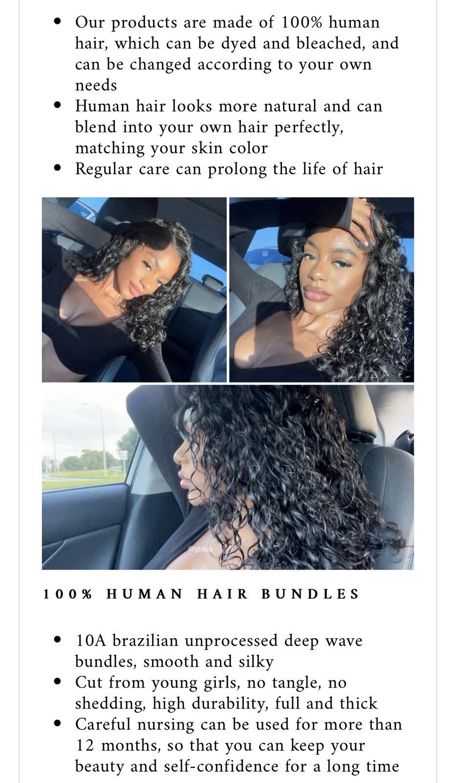 Ashine 100% Brazilian Human Hair Extensions-Black 107-1B#-20”-DC Deep Curly