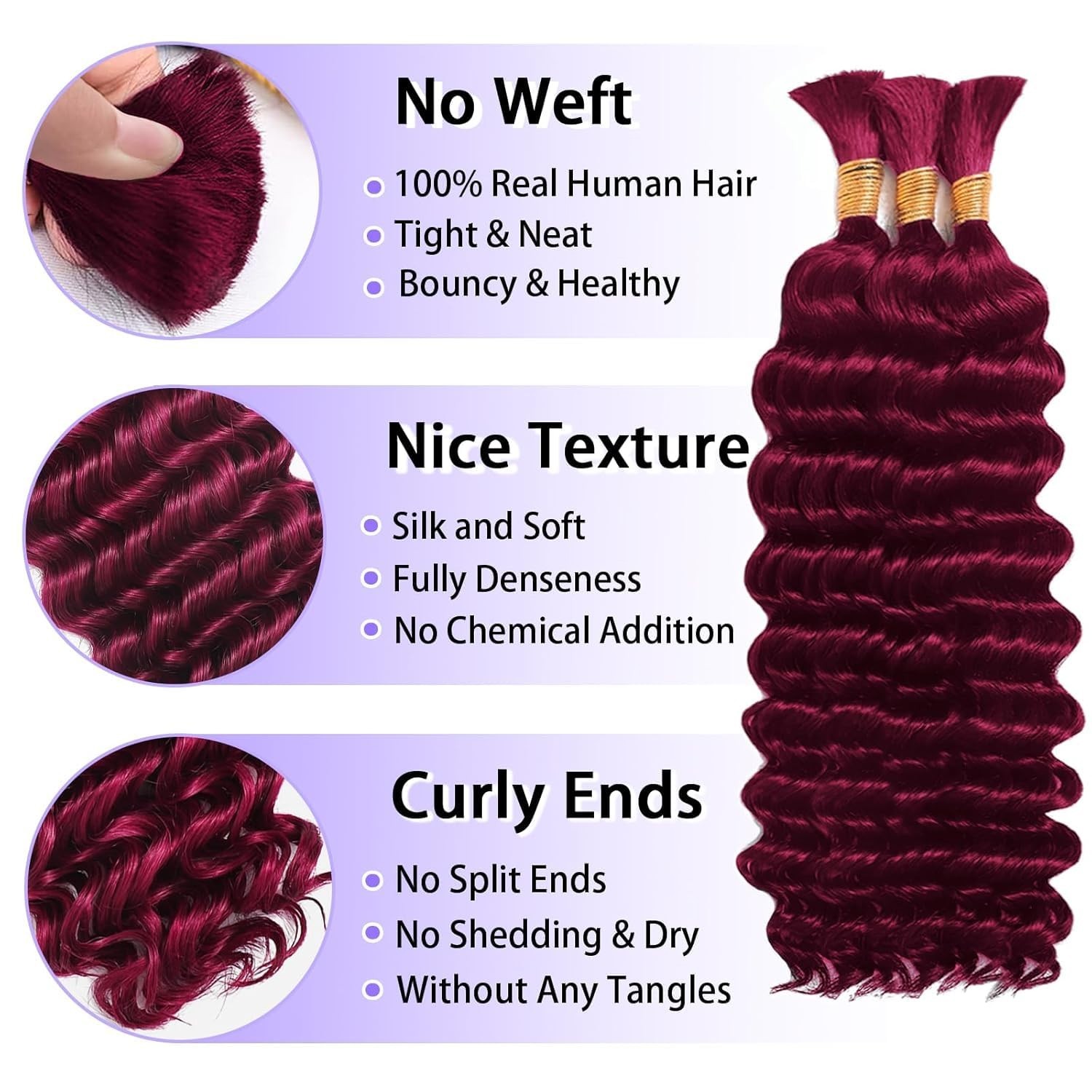 Versatile Deep Wave Human Hair for Ultimate Boho Braids – 110g Burgundy Bundle