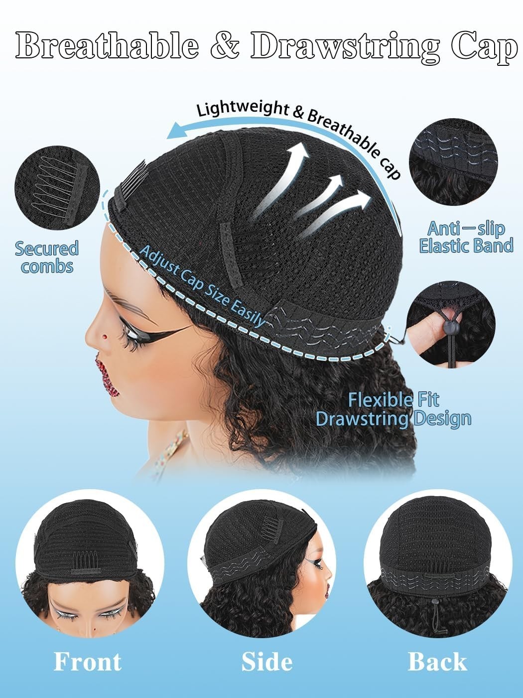30″ Curly Human Hair Half Wig – 3-in-1 Glueless Drawstring Headband for Black Wo