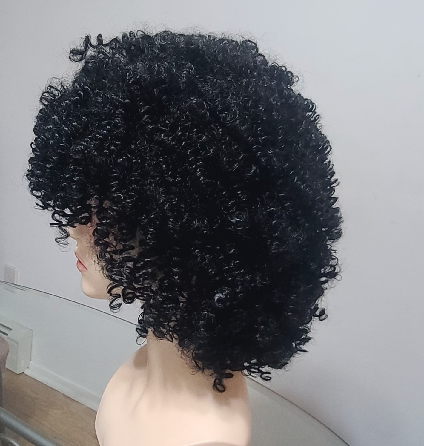14″afro kinky Curly with Bangs black, synthetic full machine-made,200density.