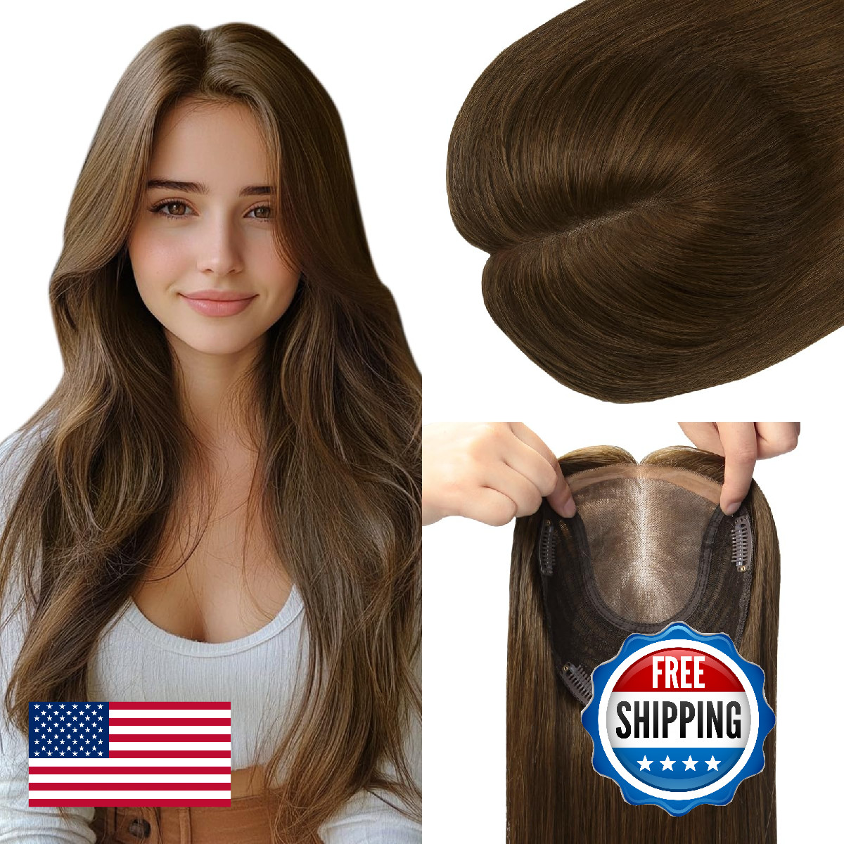Kolala Hair Real Human Hair Toppers For Women 150 Density 6X7Inch Hand-Tied 65