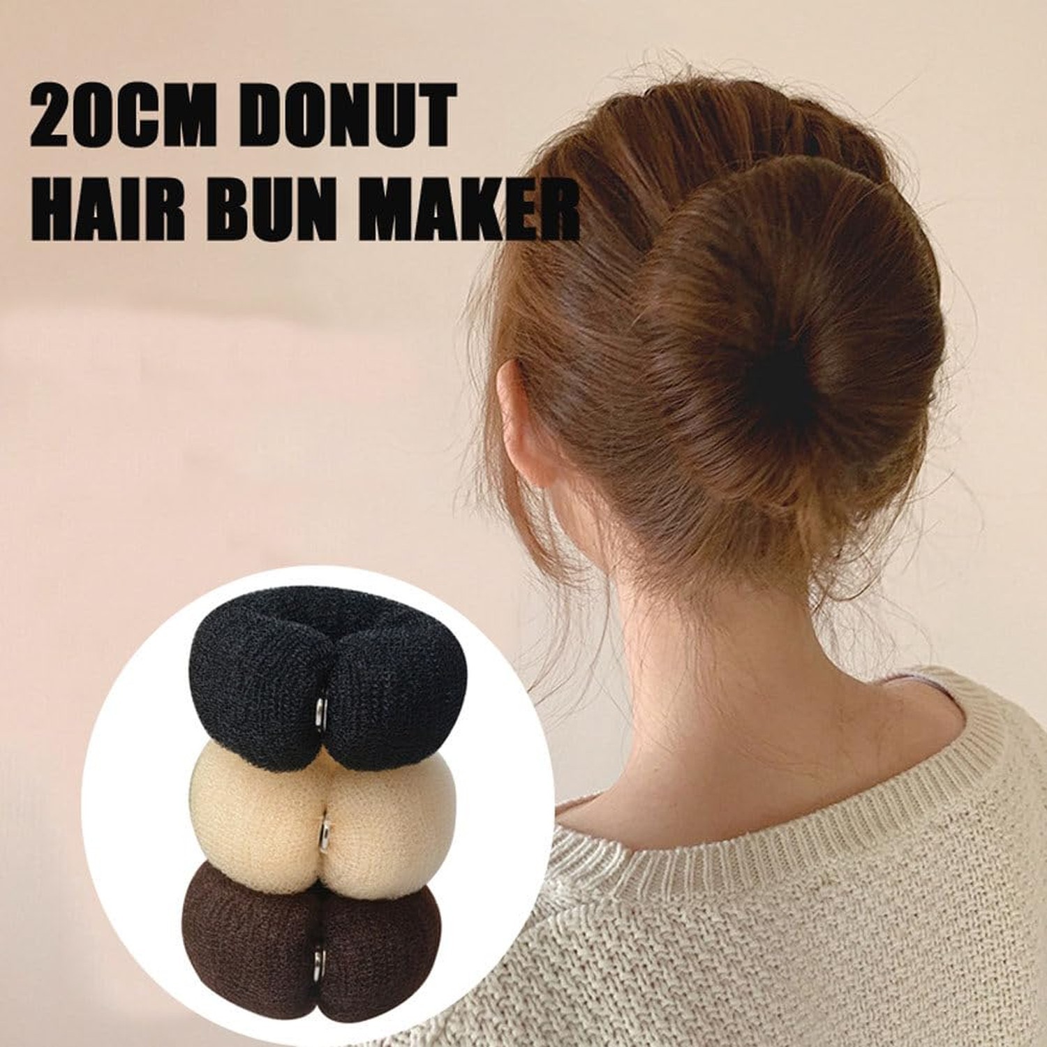 2PCS 20cm Donut Ring Style Bun Maker – DIY Hair Foam Ring Shaper Snap Roll Bu…