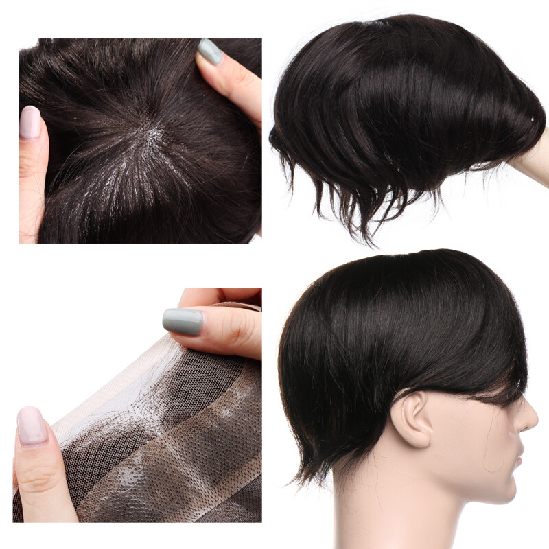Mens Toupee Hairpiece Full SWISS LACE Wig Human Hair Replacement System US Soft