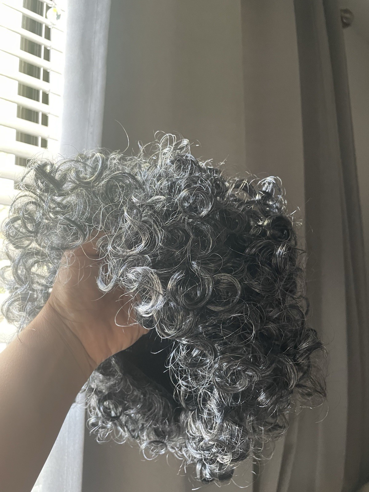 Curly Gray & Black Wig, Unisex Adult Hairpiece Curly Texture