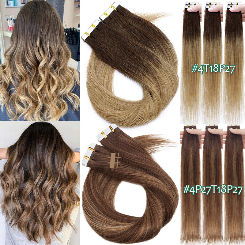 Seamless Tape In Skin Weft 100% Human Hair Extensions Real Remy Hair 40Pieces