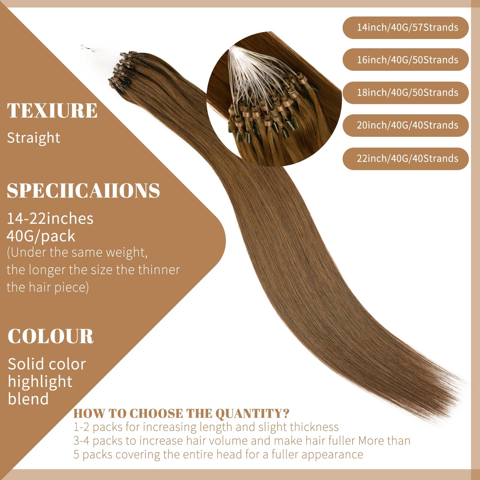 Eliysako Remy-Hair Microlink Hair Extensions Human Hair Micro Bead 18inch 40g/pa