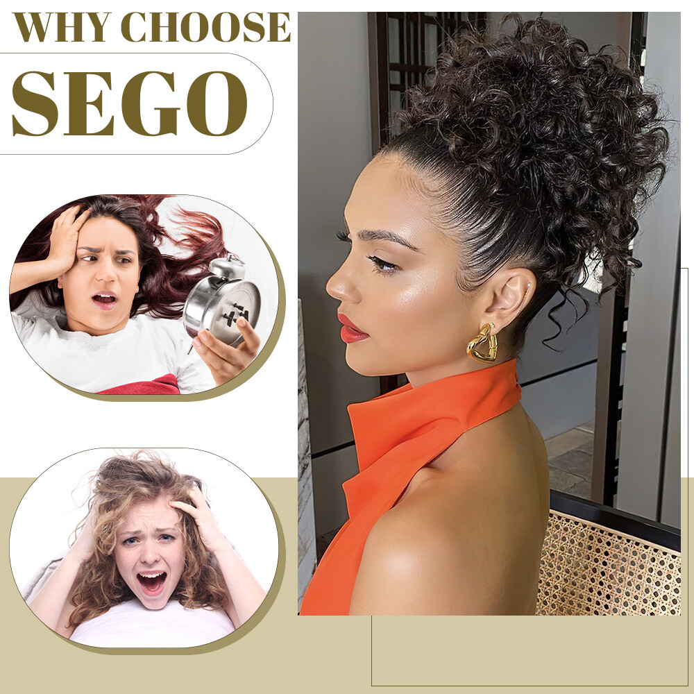 African Short Afro Kinky Curly Ponytail Large Puff Hair Extension Bun With Bangs