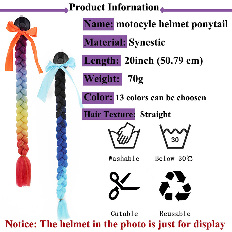 US 20 Inch Rainbow Motorcycle Motorbike Helmet Braids Ponytail With Suction Cup