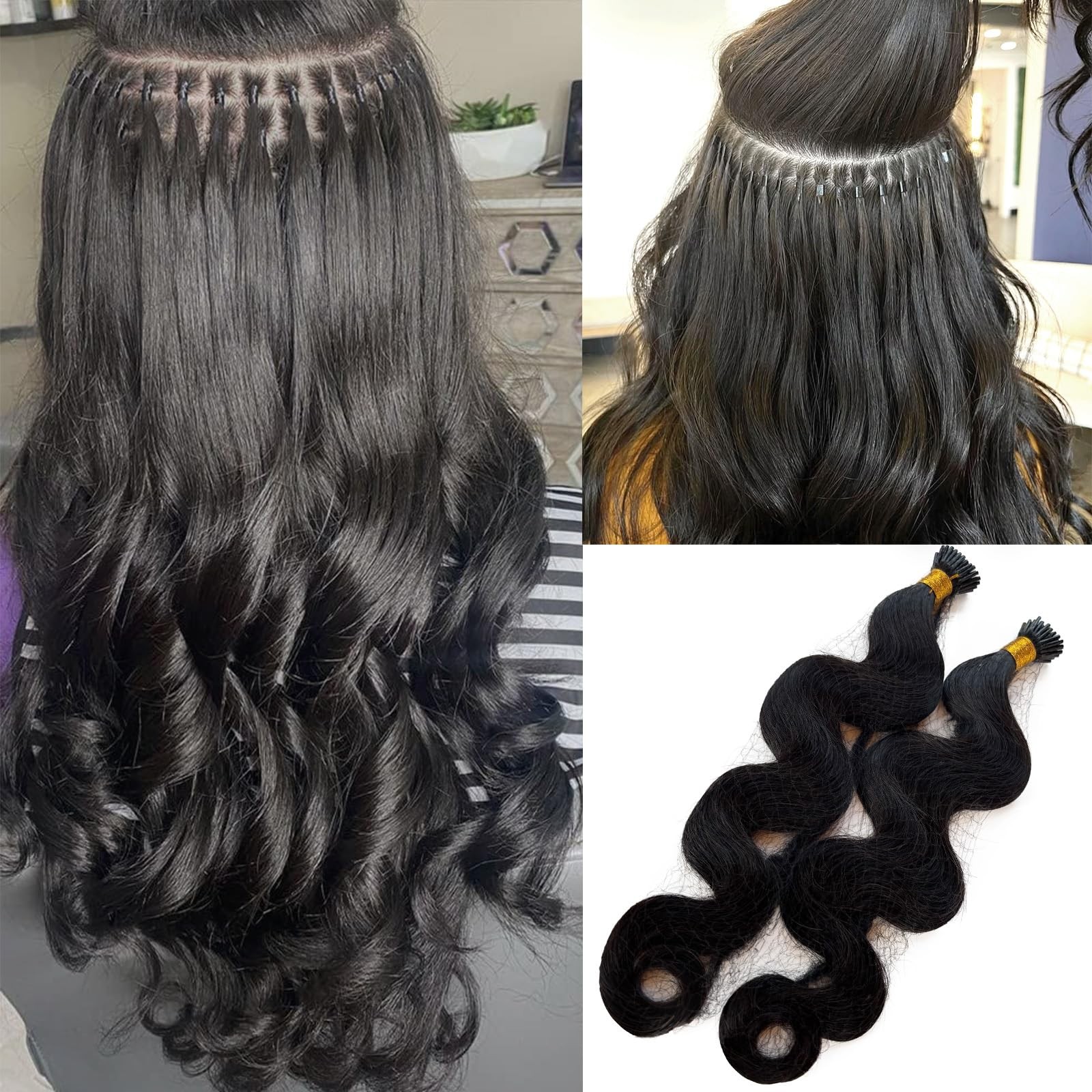 Licoville Body Wave I Tip Hair Extensions Human Hair For Black Women 12 Inch