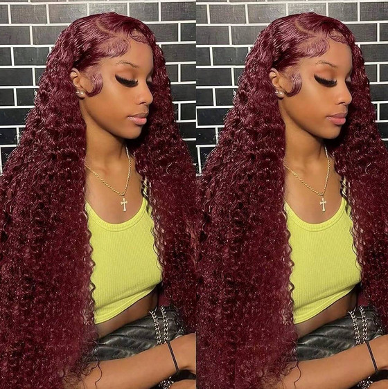 Burgundy 99J Human Hair 200% Density Human Hair 5×5 Water Wave