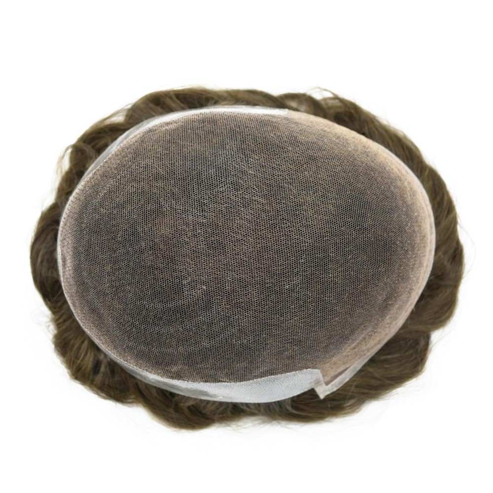 French Lace Front Toupee Human Hairpiece Bleached Knots Natural Hairline
