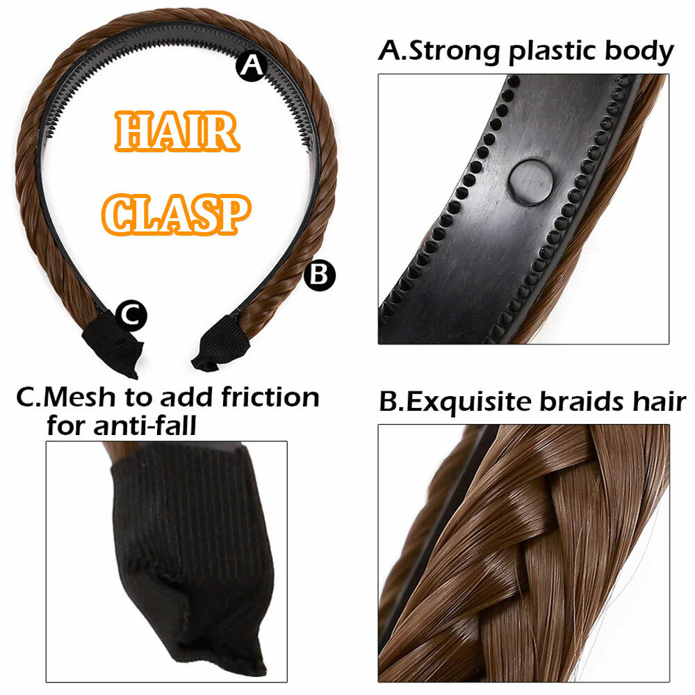 Natural Braided Hair Band Plaited Headband Fake Hair Extensions 1Pcs as Human US