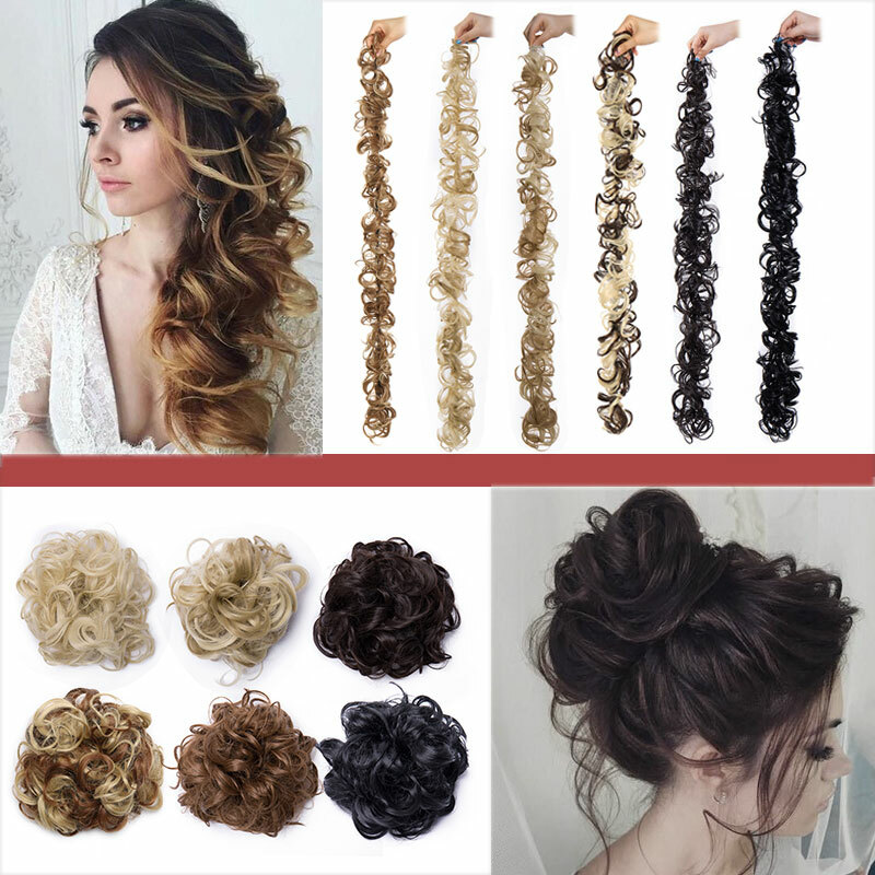 Thick Messy Bun Hair Pieces For Women Long Curly Hair Scrunchie Extensions 31”
