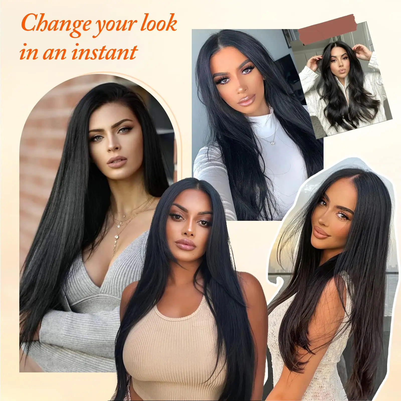 Natural Ombre Black Long Straight Heat Resistant Fake Hair Extension For Women