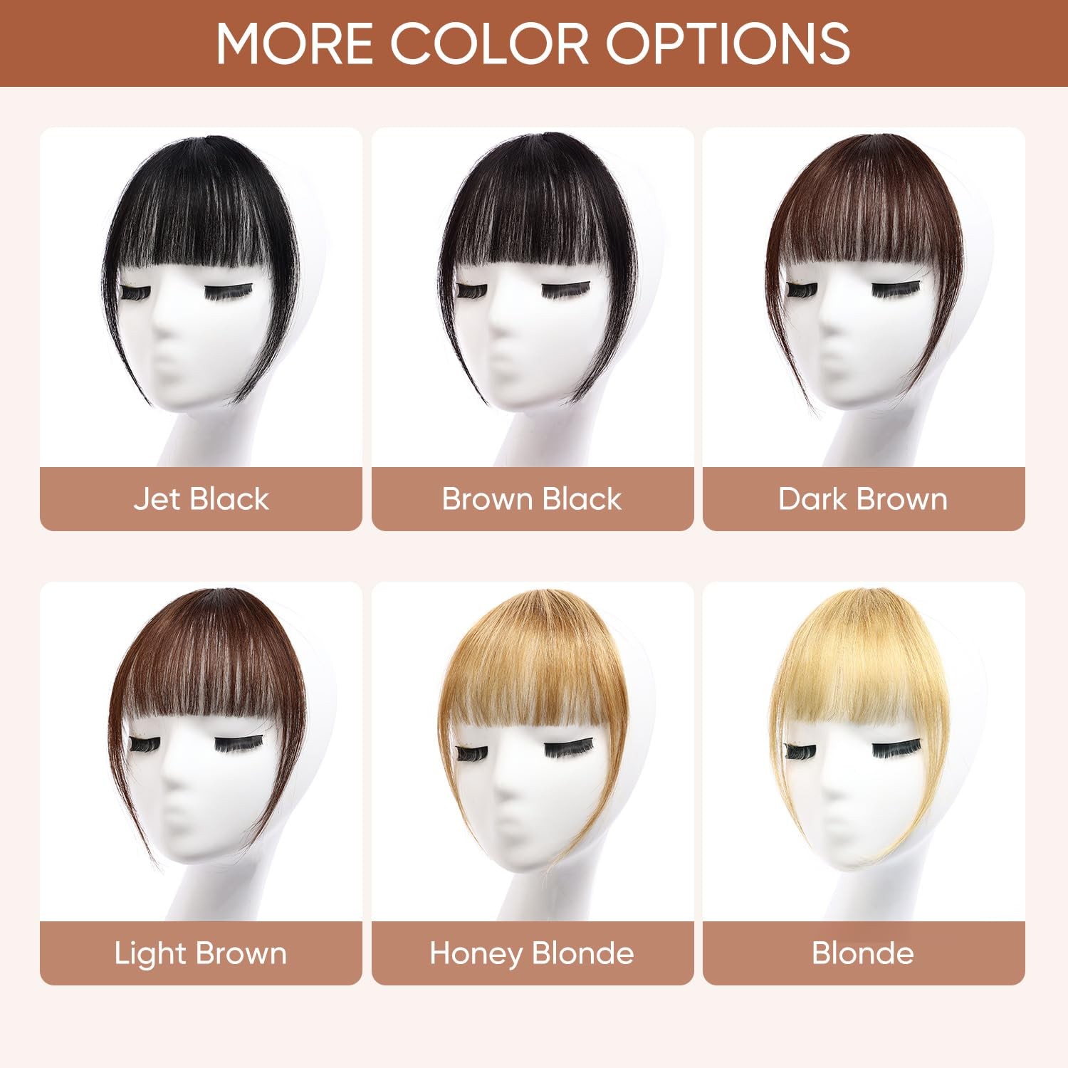 Clip in Bangs 100% Real Human Hair Extensions Wispy Brown Black Thin Bangs